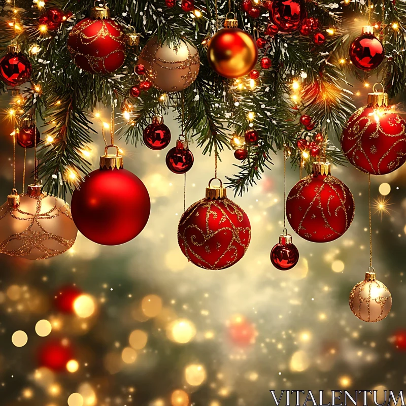 Christmas Baubles and Greenery AI Image