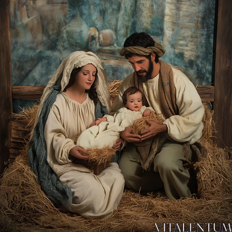 Serene Family Nativity Scene AI Image