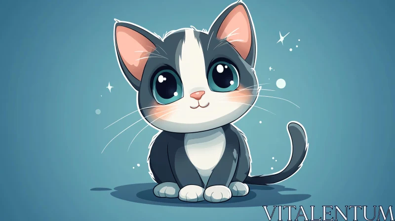 Cute Black and White Kitten Art AI Image