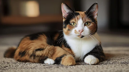 Relaxed Calico Cat with Distinctive Tri-Color Fur