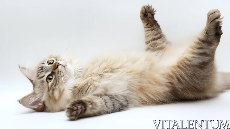 Charming Beige Fluffy Cat Relaxing on Its Back AI Image