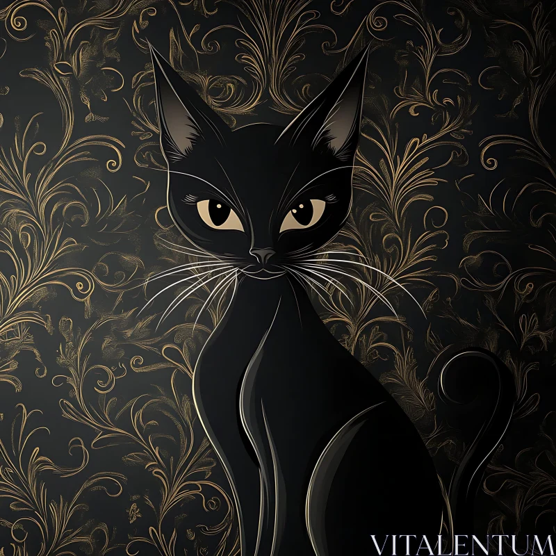 Ornate Black Cat Artwork AI Image