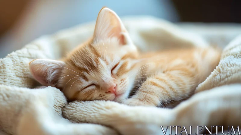 Peaceful Ginger Kitten Napping AI Image