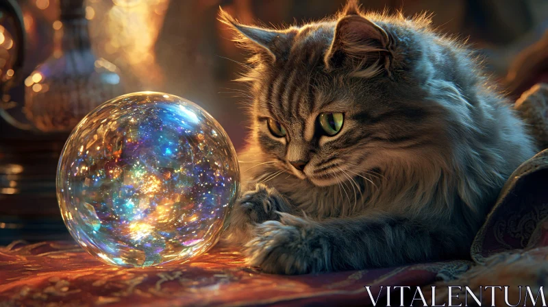 AI ART Enchanted Cat and Illuminated Crystal Sphere