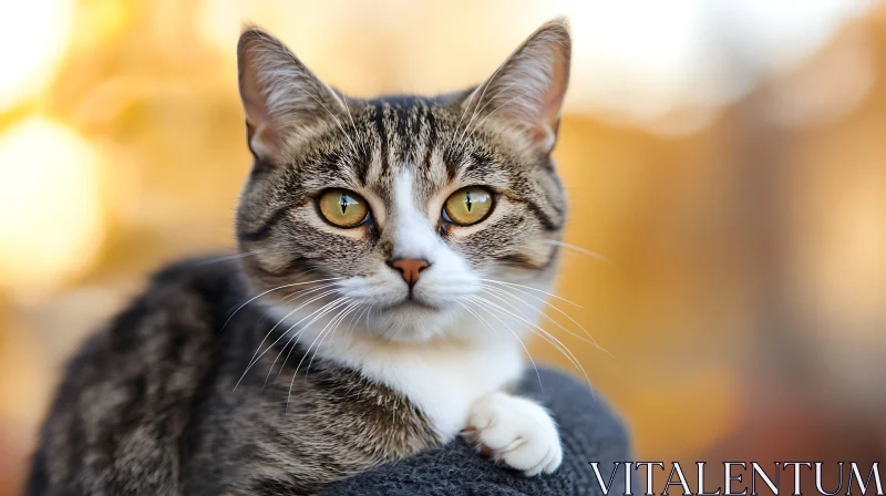 Tabby Cat Portrait with Bokeh Background AI Image