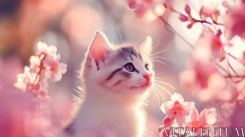 Curious Kitten in Blooming Spring Garden AI Image