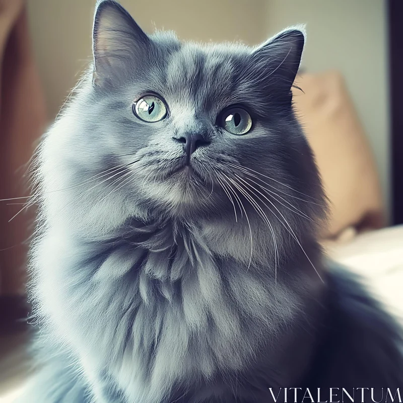 Portrait of a Grey Fluffy Cat AI Image