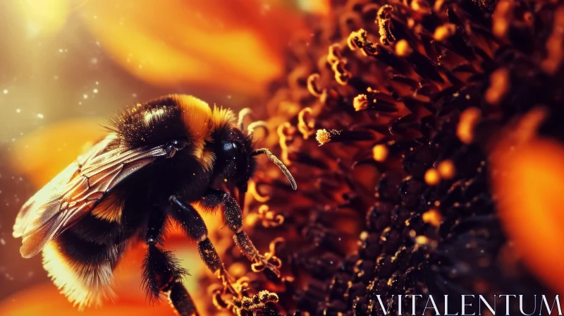 Close-Up Photography: Bee on Vibrant Orange Flower AI Image