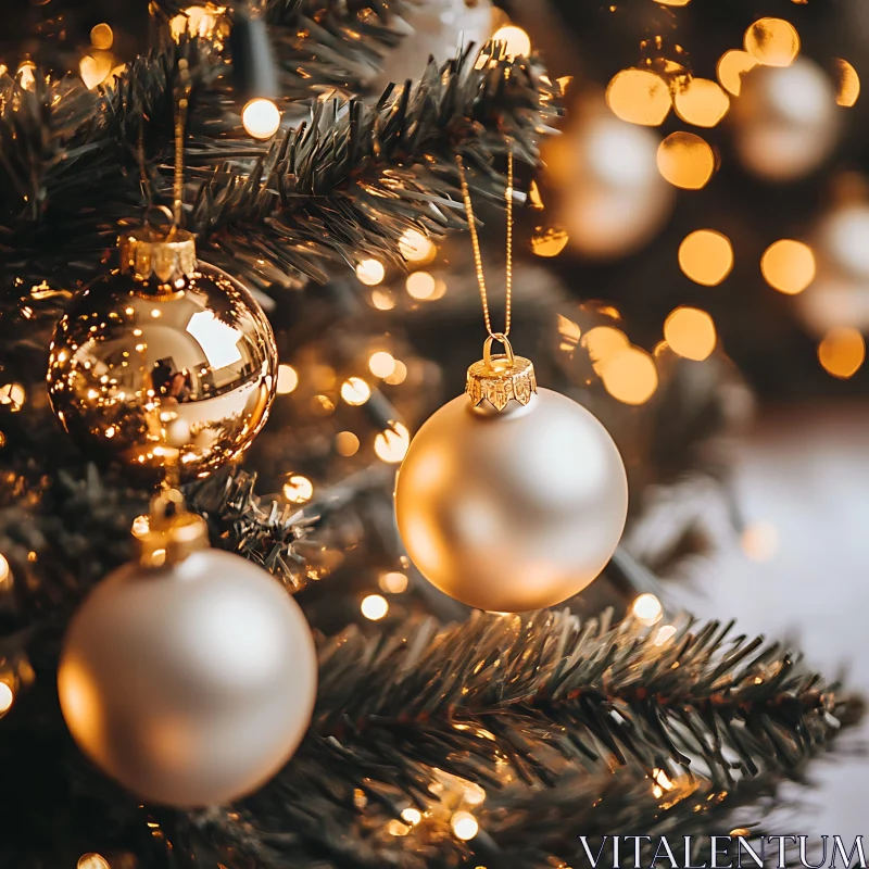 Festive Christmas Tree with Ornaments and Lights AI Image