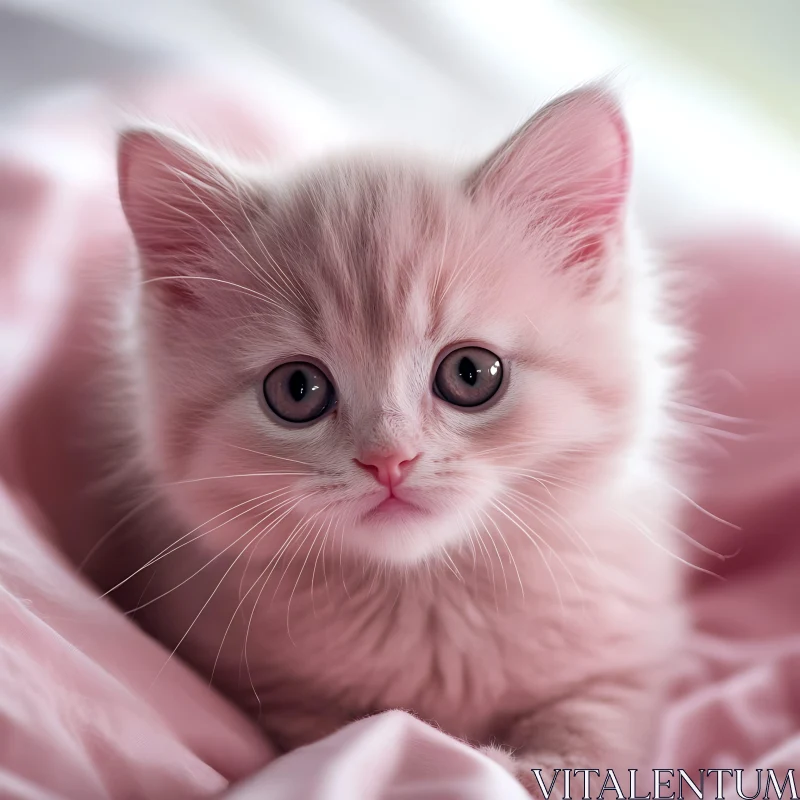 Cute Kitten on Soft Pink Blanket AI Image