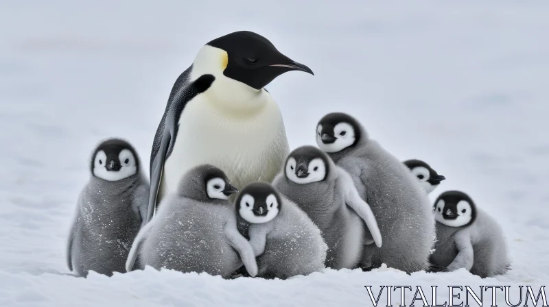AI ART Emperor Penguins Huddled Together on Ice in Antarctica