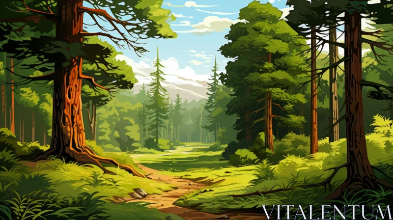 Into the Wilderness: An Illustrated Forest Path AI Image