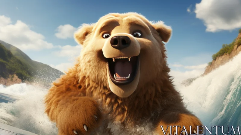Whimsical Cartoon Bear Art in Matte Painting Style AI Image