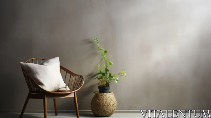Zen-Inspired Minimalist Interior with Chair and Plant AI Image