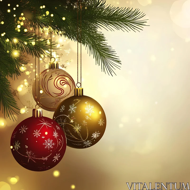 Festive Christmas Decor with Hanging Ornaments AI Image