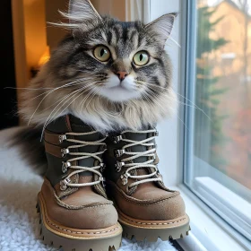 Furry Cat in Boots by the Window