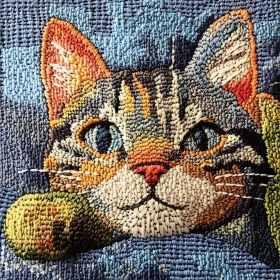 Colorful Textile Art of a Cat