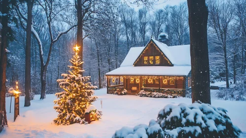 Serene Winter Wonderland with Christmas Lights