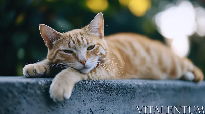 Serene Ginger Cat Lounging on Concrete AI Image