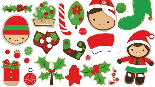 Christmas Stickers Collection with Elf Characters and Holiday Symbols