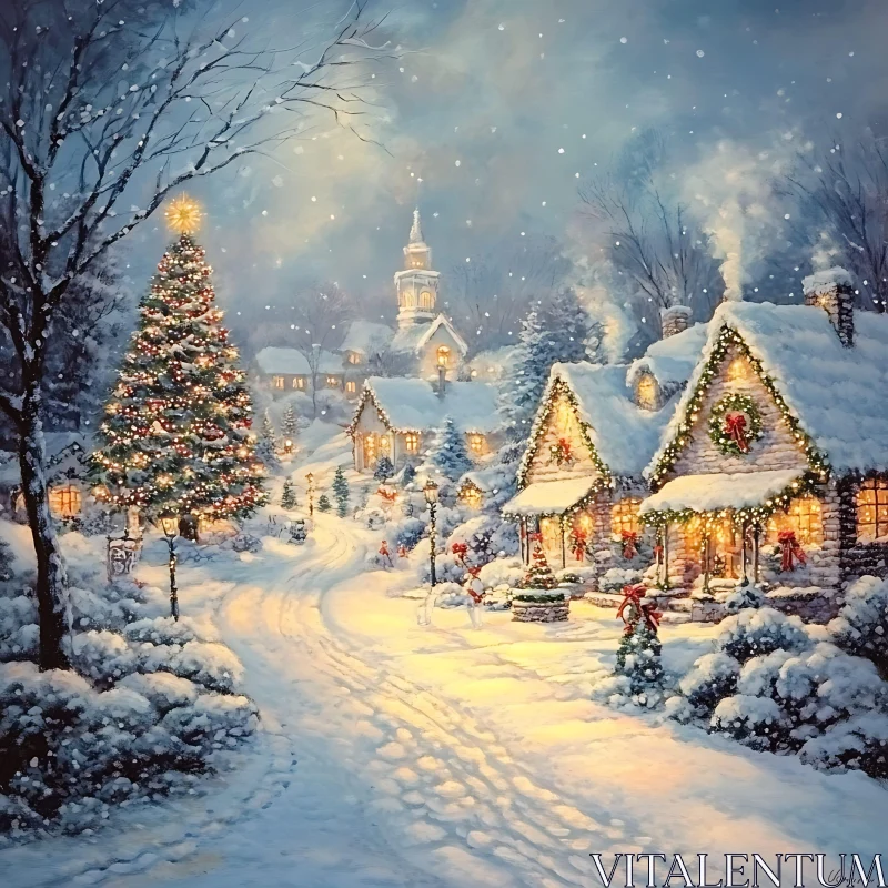 Winter Wonderland Village Scene AI Image