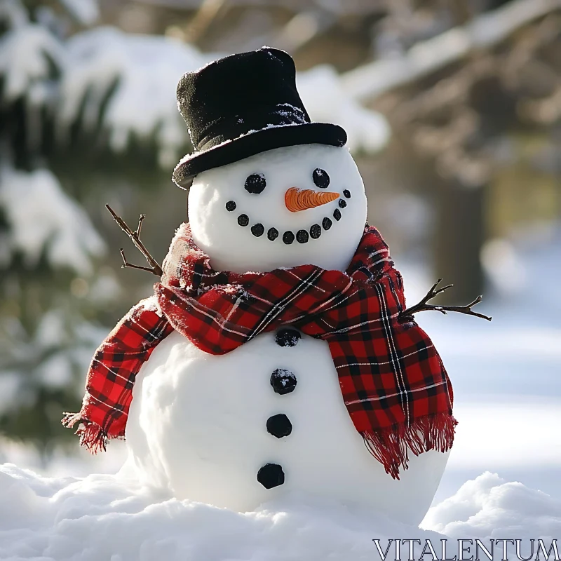 Snowman in Winter Scene AI Image