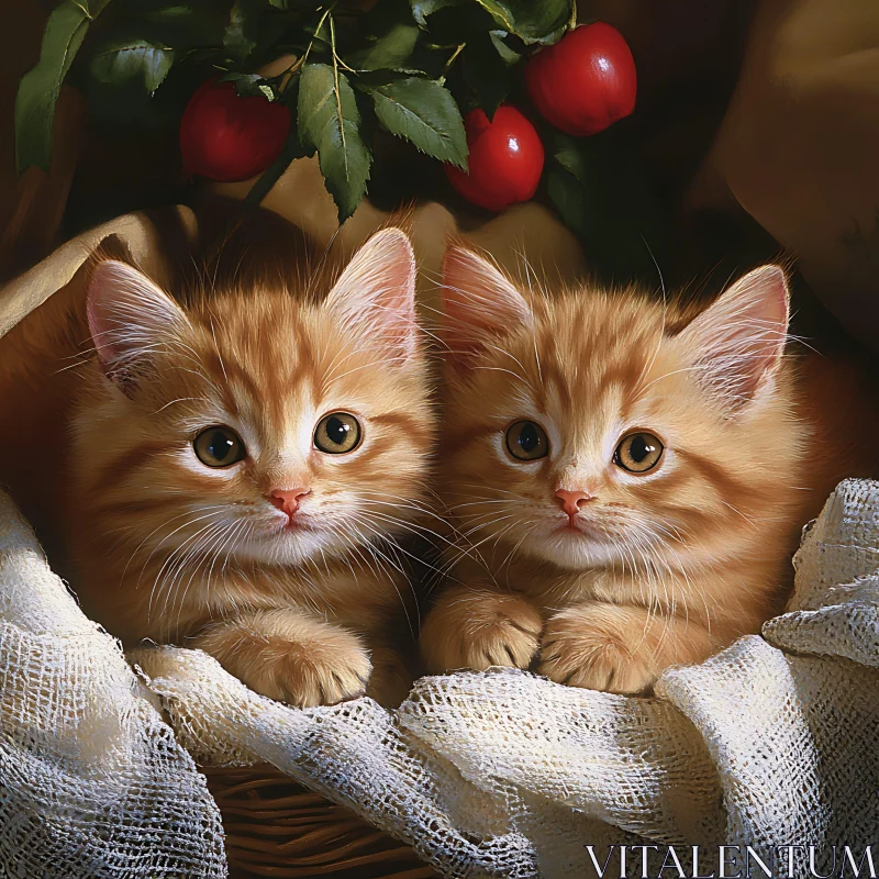 Cute Ginger Kittens in Cozy Basket AI Image