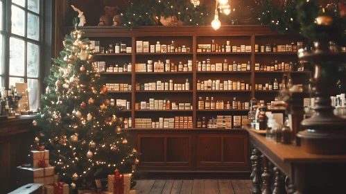 Vintage Pharmacy with Festive Christmas Decor