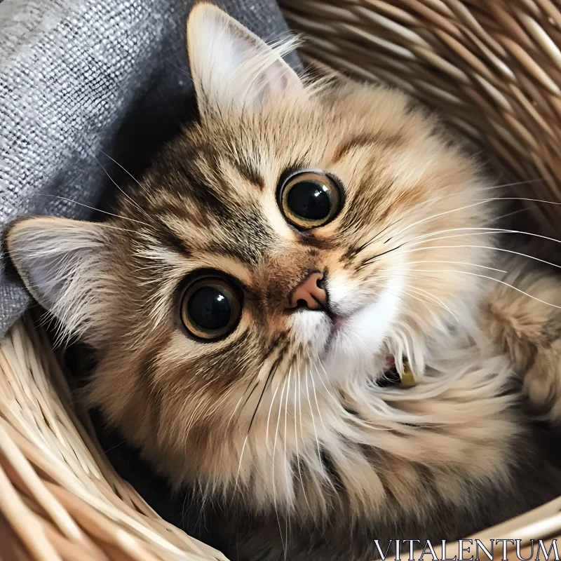 AI ART Cute Kitten Snuggled in a Basket