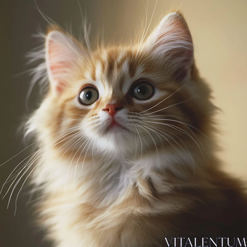 Cute Kitten with Expressive Eyes and Long Whiskers AI Image