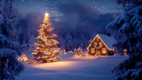 Serene Winter Wonderland with Holiday Lights