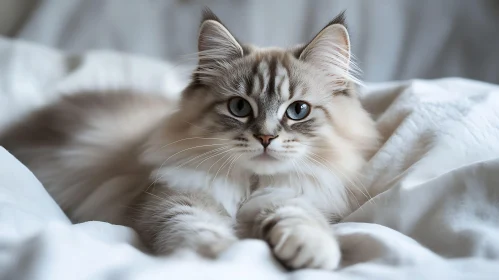 Serene Fluffy Cat with Blue Eyes