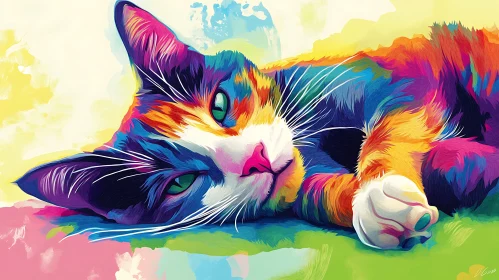 Vivid Abstract Art of a Cat