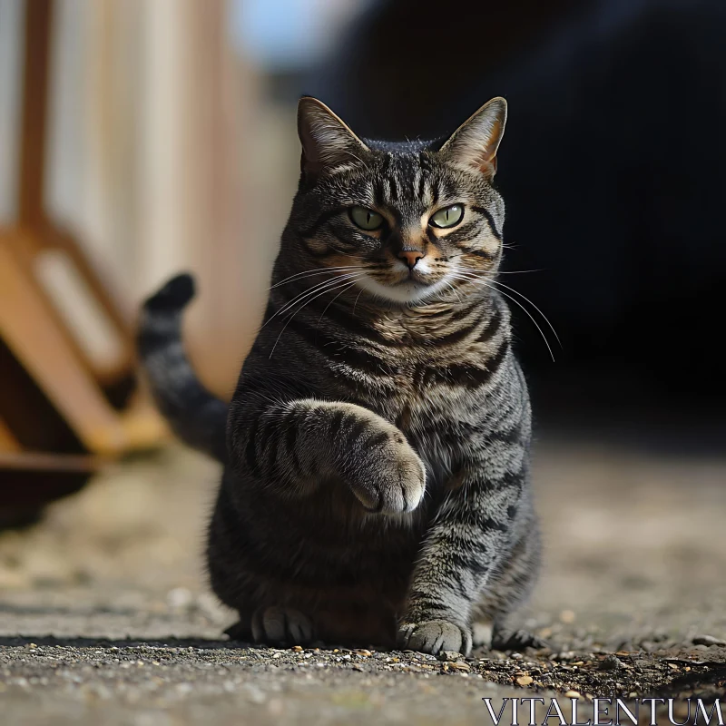 Portrait of a Tabby Cat on Gravel Path AI Image