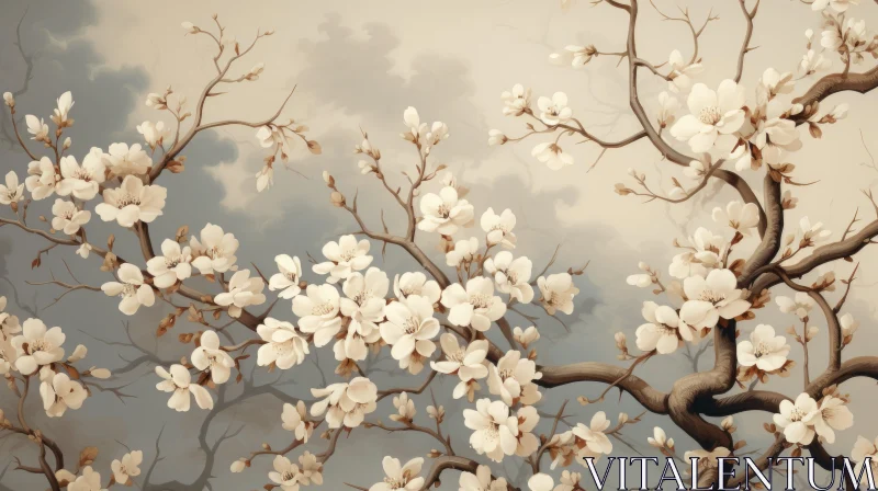 Artistic Wallpaper of White Blossoms with Detailed Rendering AI Image