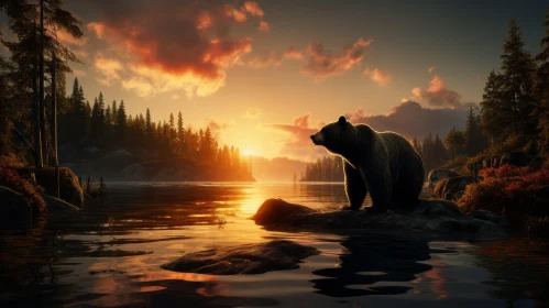 Bear at Sunset - A Rendered Wilderness Scene