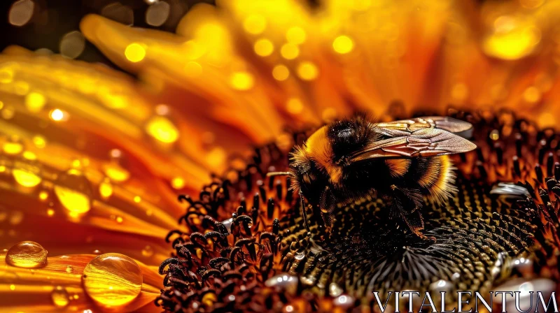 Bee on Sunflower: A Captivating Nature Photograph AI Image