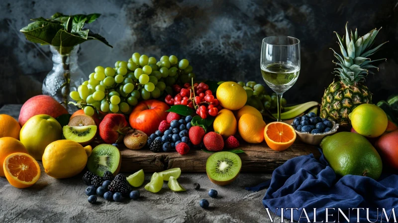Colorful Still Life: Vibrant Fruits on Wooden Table AI Image