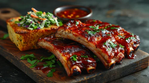Delicious Pork Ribs with Cornbread and Coleslaw