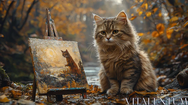 Autumn Cat and Painting AI Image