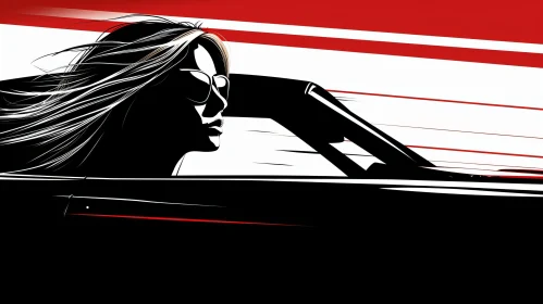Illustration of a Woman Driving a Convertible | Pop Art Style