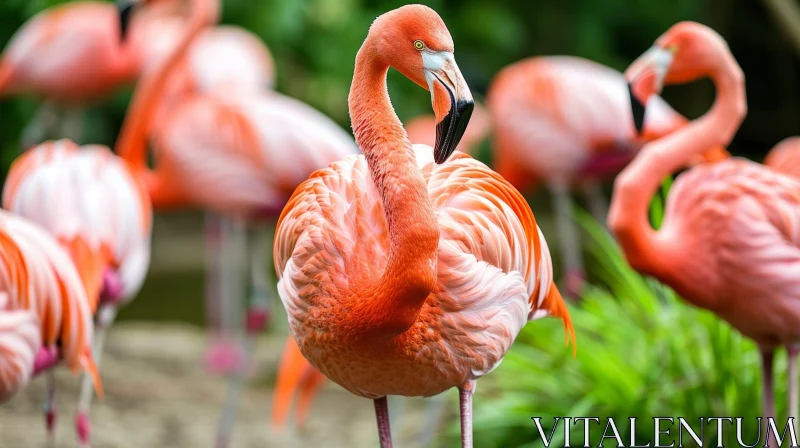 Pink Flamingos in Natural Setting - Majestic Beauty of Nature AI Image