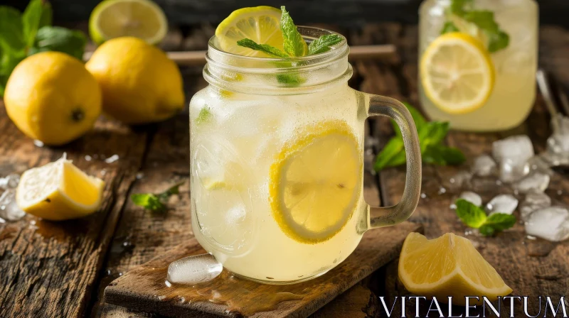 Refreshing Lemonade on Wooden Table - A Captivating Image AI Image