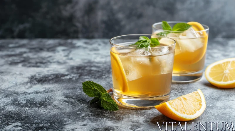 Refreshing Summer Iced Tea with Lemon and Mint AI Image