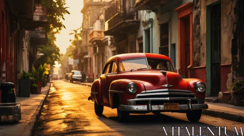 Sun-Kissed Classic Car on a Street - A Study in Nostalgia and Iconography AI Image
