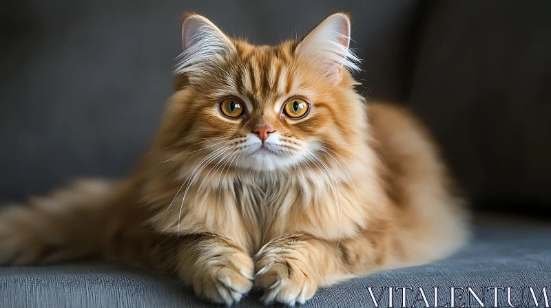 Long-haired Ginger Cat Resting AI Image