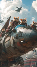 Futuristic Cat Pilots in Airborne Mission