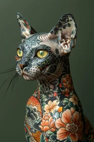 Tattooed Sphinx Cat - Floral Elegance