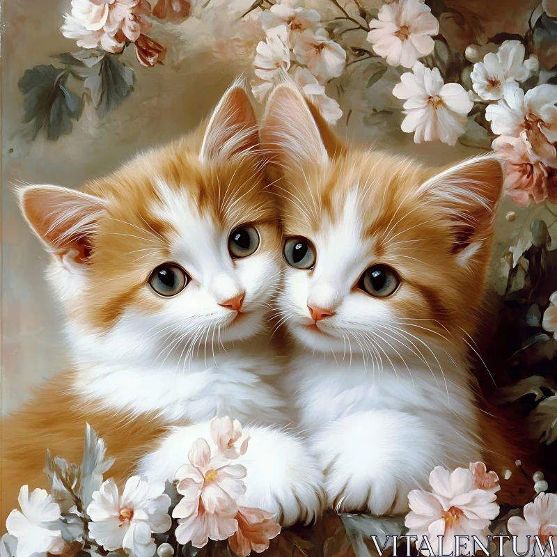 Cute Kittens and Floral Beauty AI Image