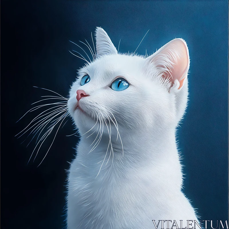 Portrait of a Graceful White Cat with Blue Eyes AI Image